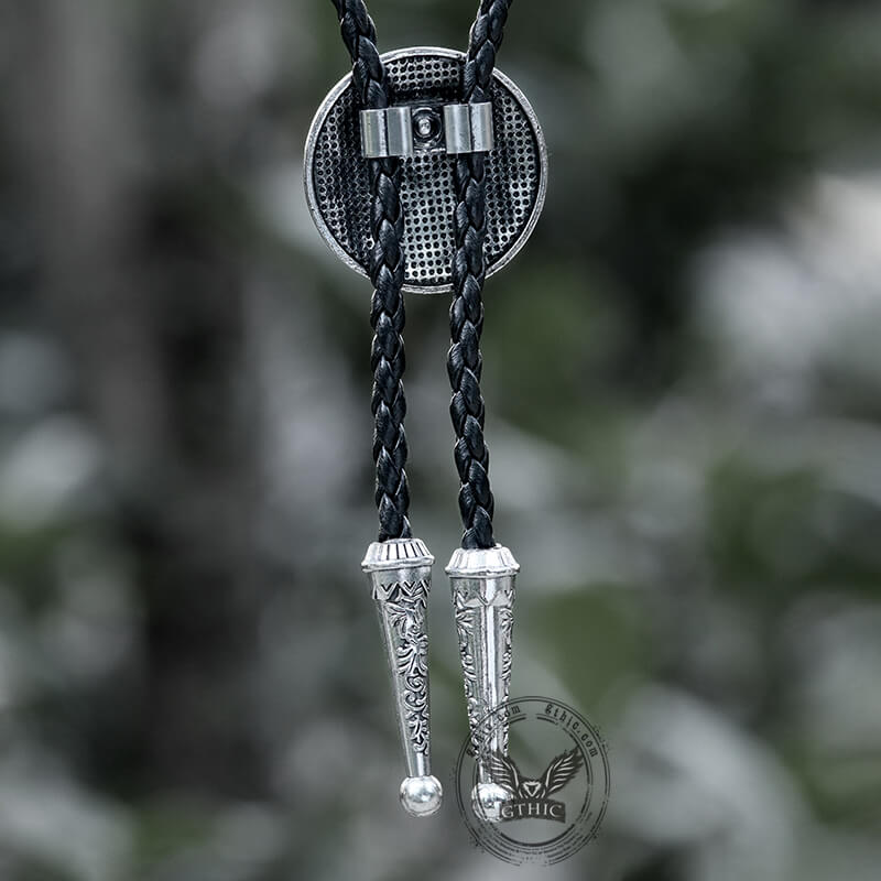 Men's Round Embossed Floral Bolo Tie