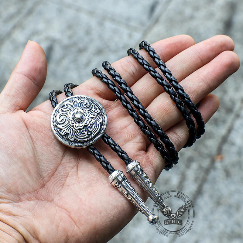 Men's Round Embossed Floral Bolo Tie