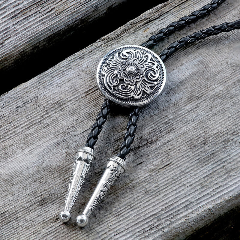 Men's Round Embossed Floral Bolo Tie | Gthic.com