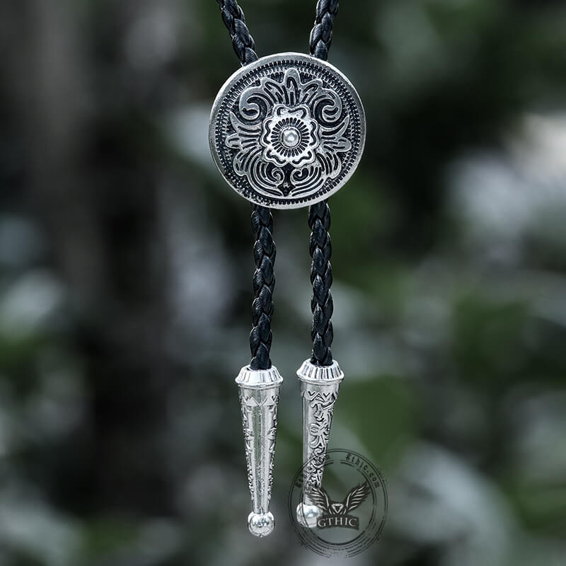 Men's Round Embossed Floral Bolo Tie | Gthic.com
