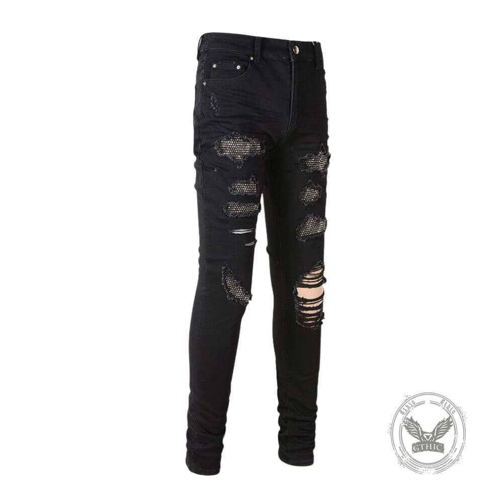 Men's Slim-Fit Ripped Rhinestone Skinny Jeans | Gthic.com