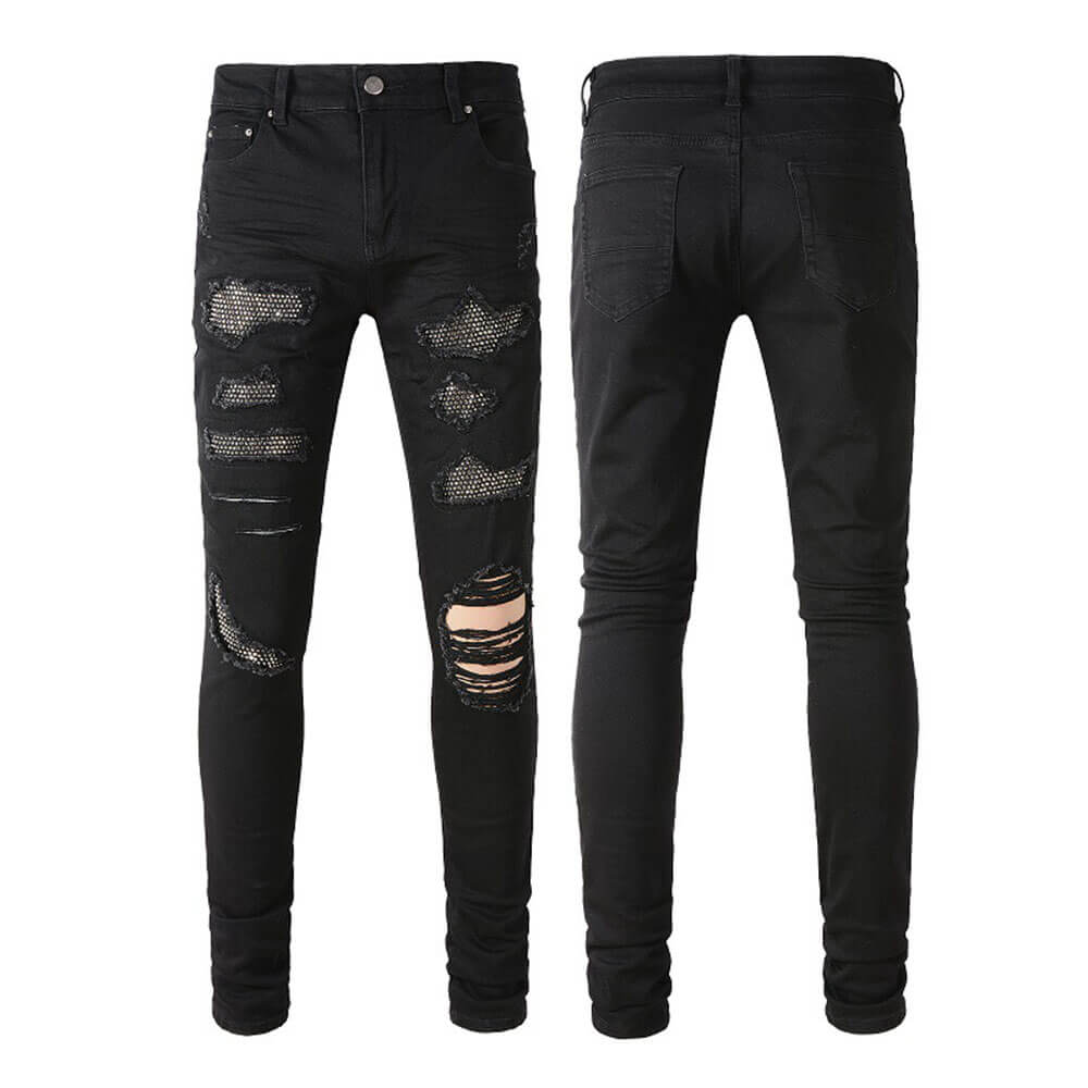 Men's Slim-Fit Ripped Rhinestone Skinny Jeans | Gthic.com