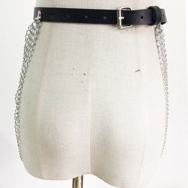 Metal Body Chain Leather Waist Belt