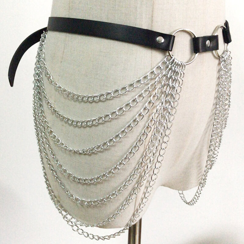 Metal Body Chain Leather Waist Belt