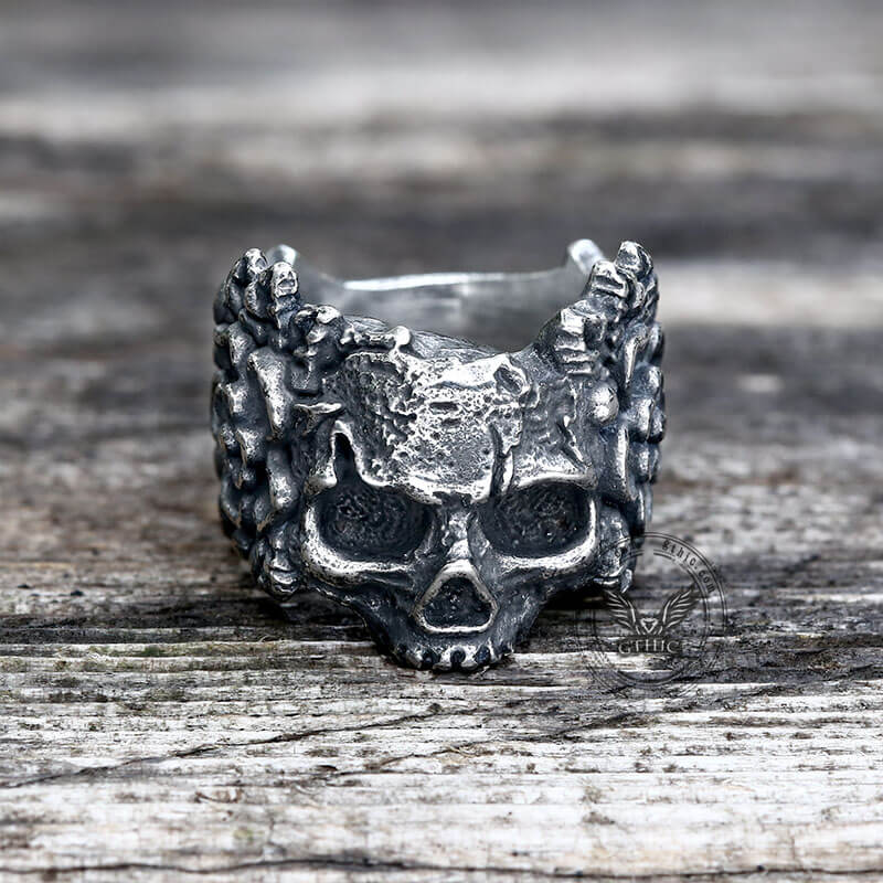 Mexican Flower Stainless Steel Sugar Skull Ring | Gthic.com