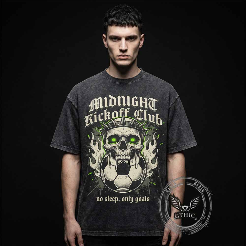 Midnight Kickoff Club Skull Football Vintage Washed T-shirt | Gthic.com