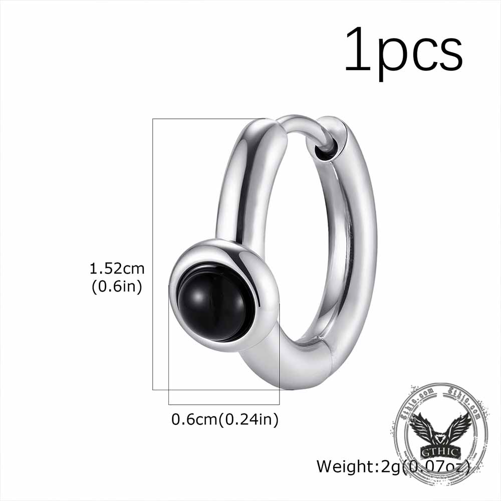 Minimalist Black Agate Stainless Steel Hoop Earrings