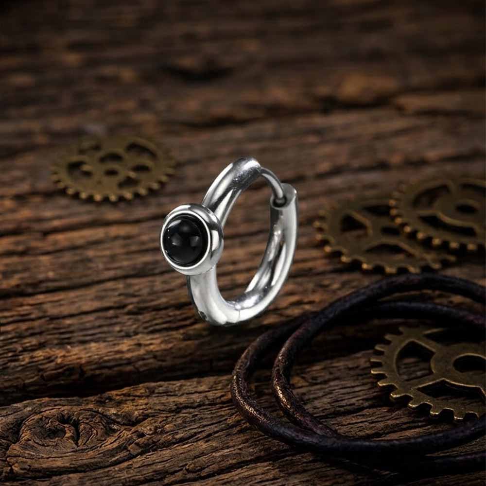 Minimalist Black Agate Stainless Steel Hoop Earrings