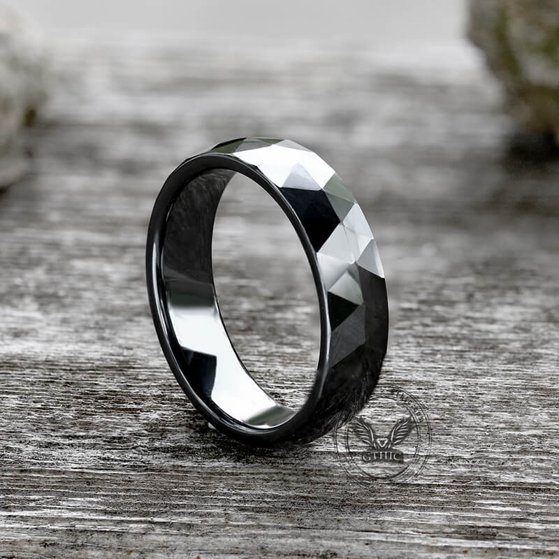 Minimalist Black Faceted Ceramic Ring | Gthic.com