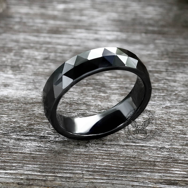 Minimalist Black Faceted Ceramic Ring | Gthic.com