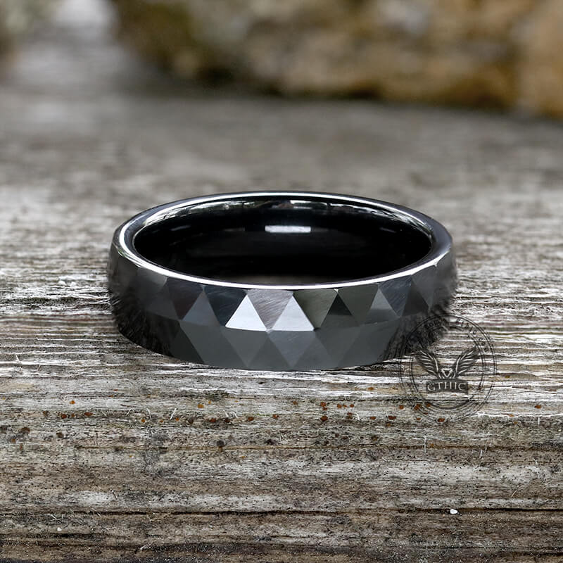 Minimalist Black Faceted Ceramic Ring | Gthic.com