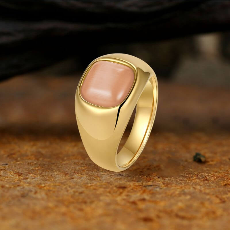 Minimalist Cat's Eye Stone Stainless Steel Versatile Ring | Gthic.com