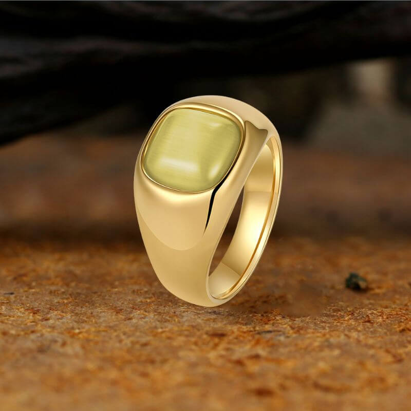 Minimalist Cat's Eye Stone Stainless Steel Versatile Ring | Gthic.com