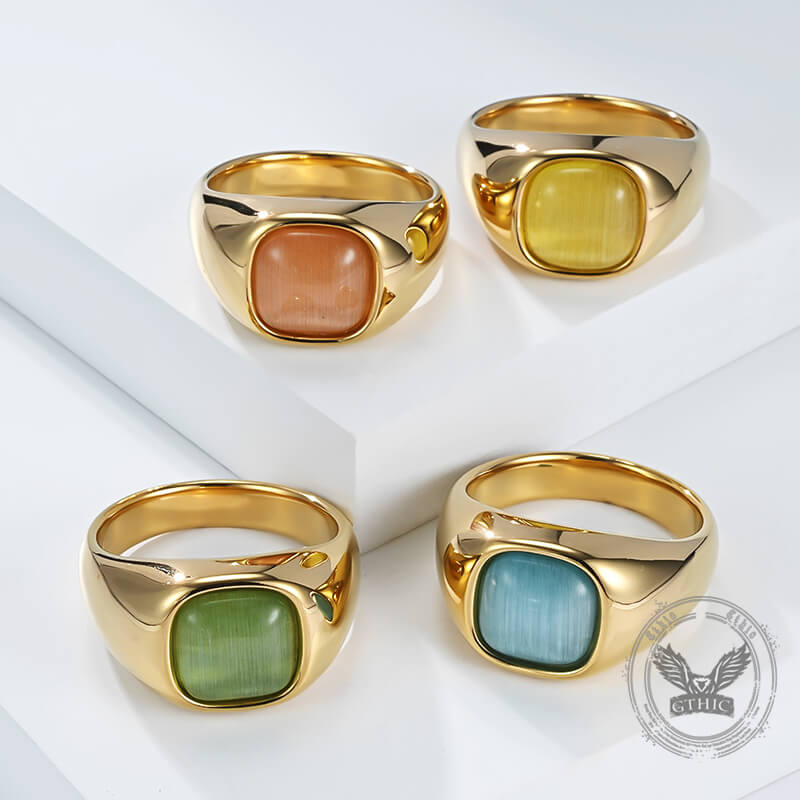 Minimalist Cat's Eye Stone Stainless Steel Versatile Ring | Gthic.com