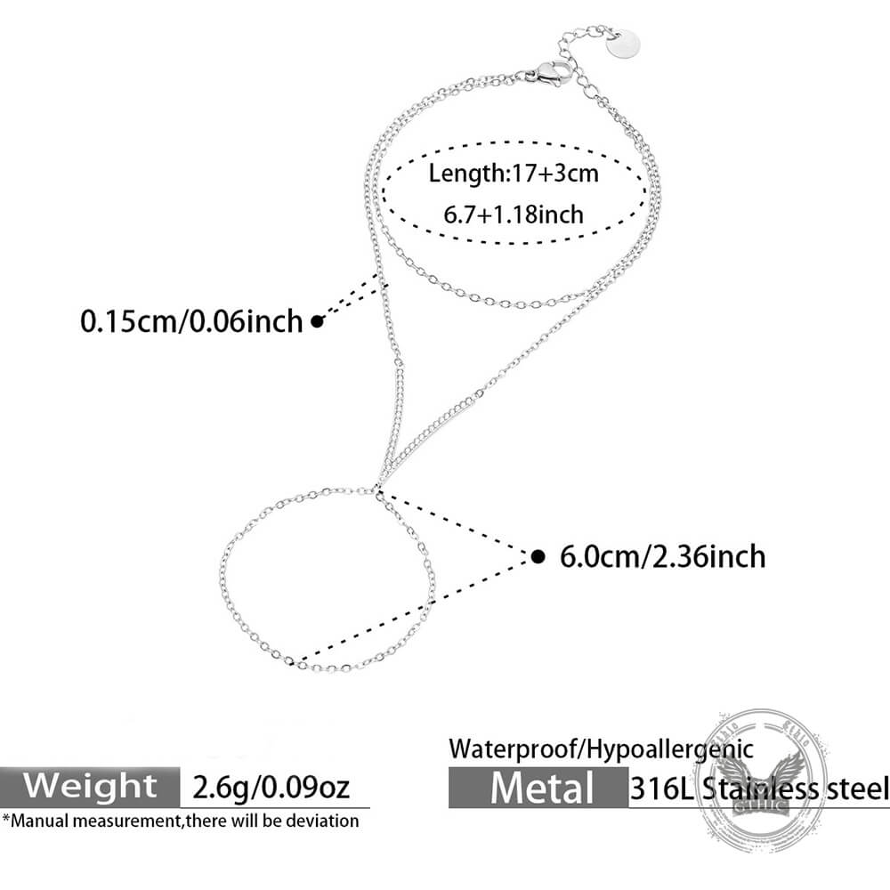 Minimalist CZ Stainless Steel Ring Attached Bracelet