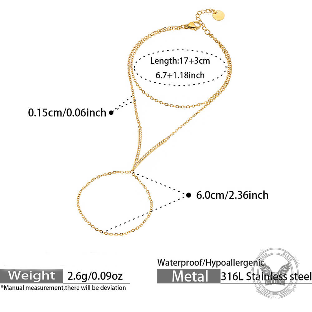 Minimalist CZ Stainless Steel Ring Attached Bracelet