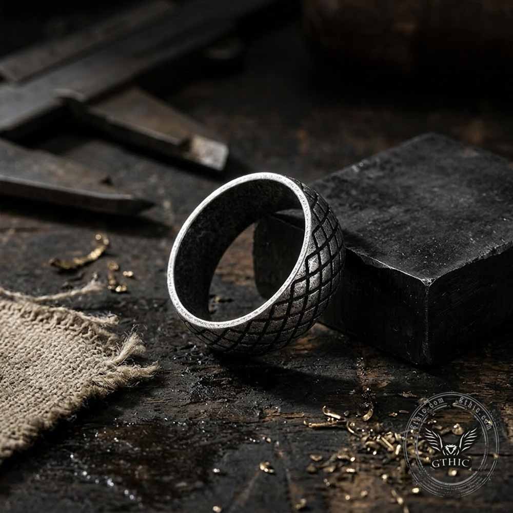 Minimalist Diamond Grid Stainless Steel Band Ring