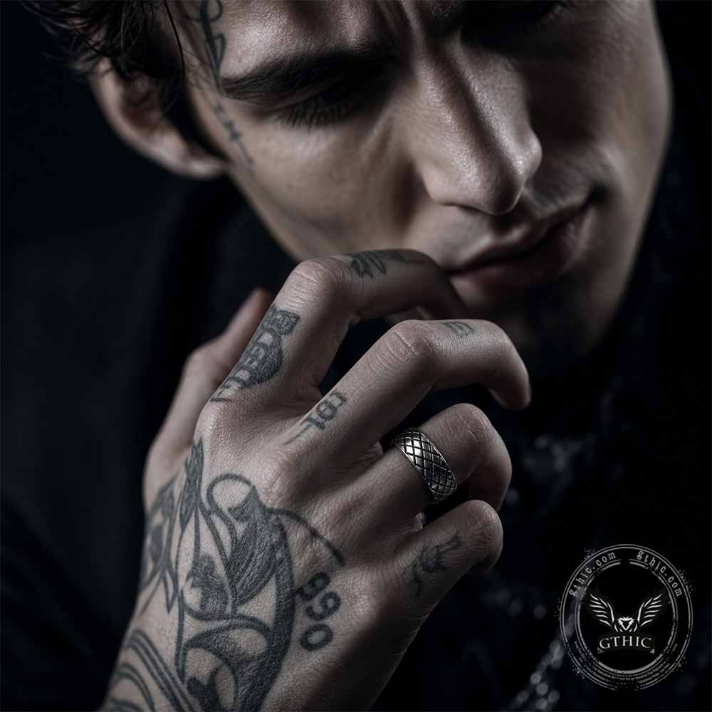 Minimalist Diamond Grid Stainless Steel Band Ring | Gthic.com