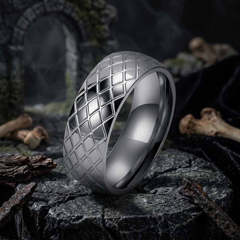 Minimalist Diamond Grid Stainless Steel Band Ring | Gthic.com