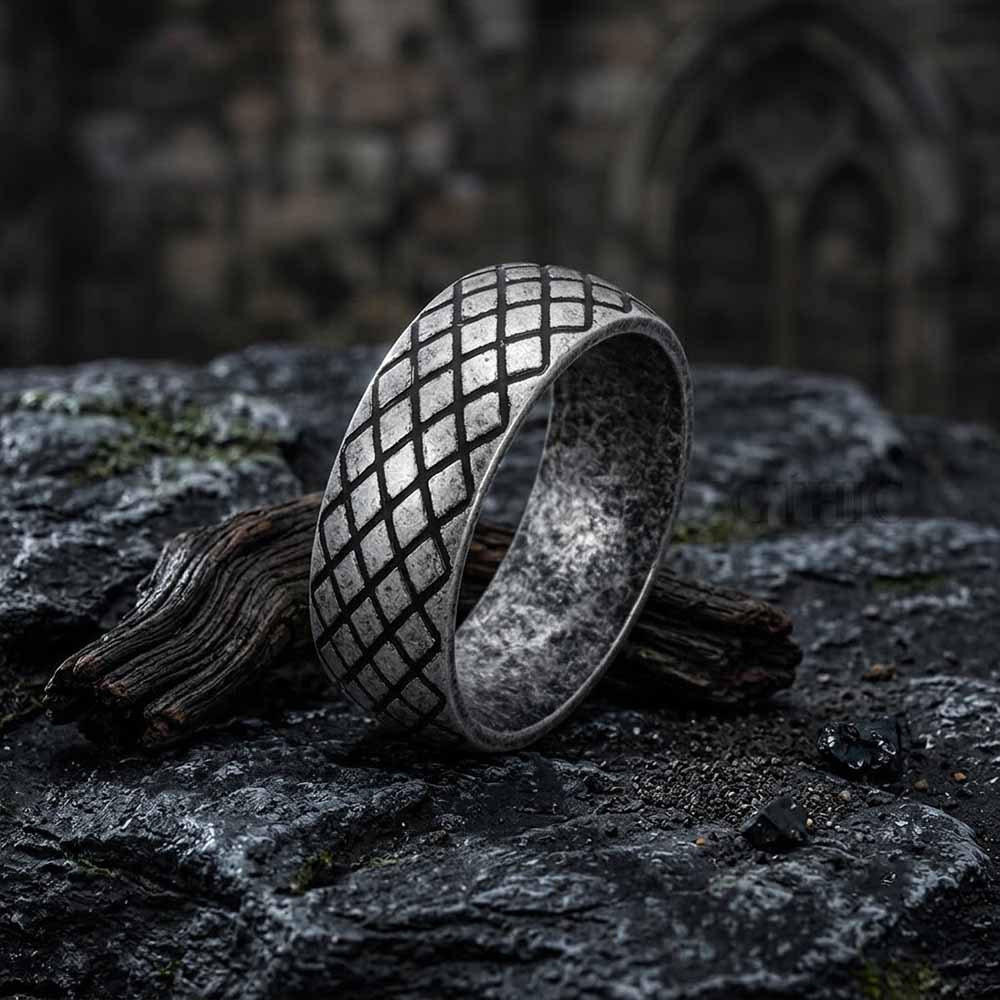 Minimalist Diamond Grid Stainless Steel Band Ring