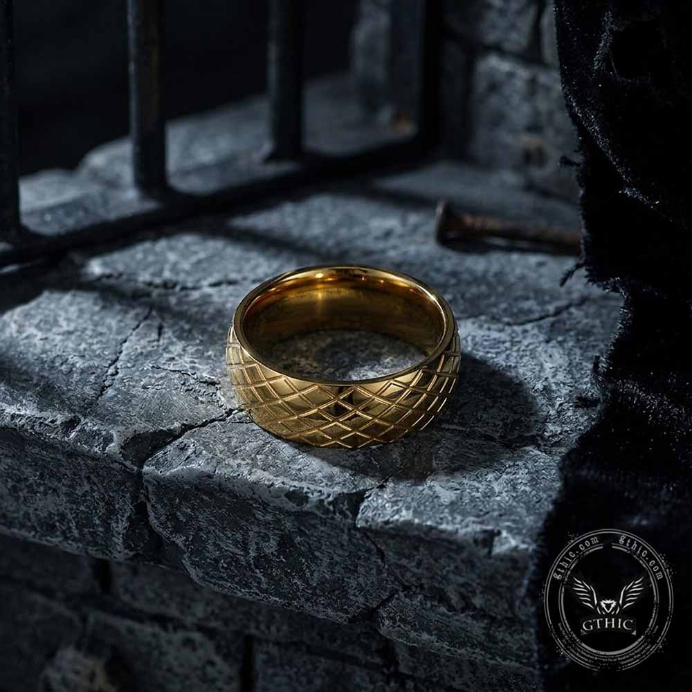 Minimalist Diamond Grid Stainless Steel Band Ring