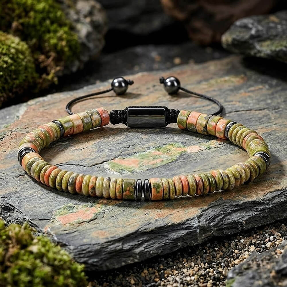 Minimalist Flat Natural Stone Beads Adjustable Bracelet | Gthic.com