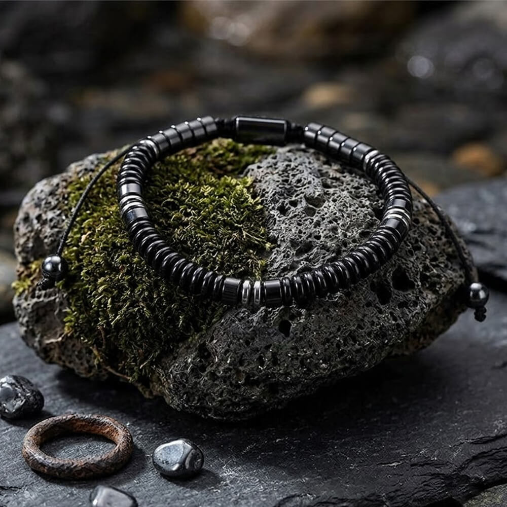 Bracciale con perline da uomo in acciaio inossidabile con teschio incrociato