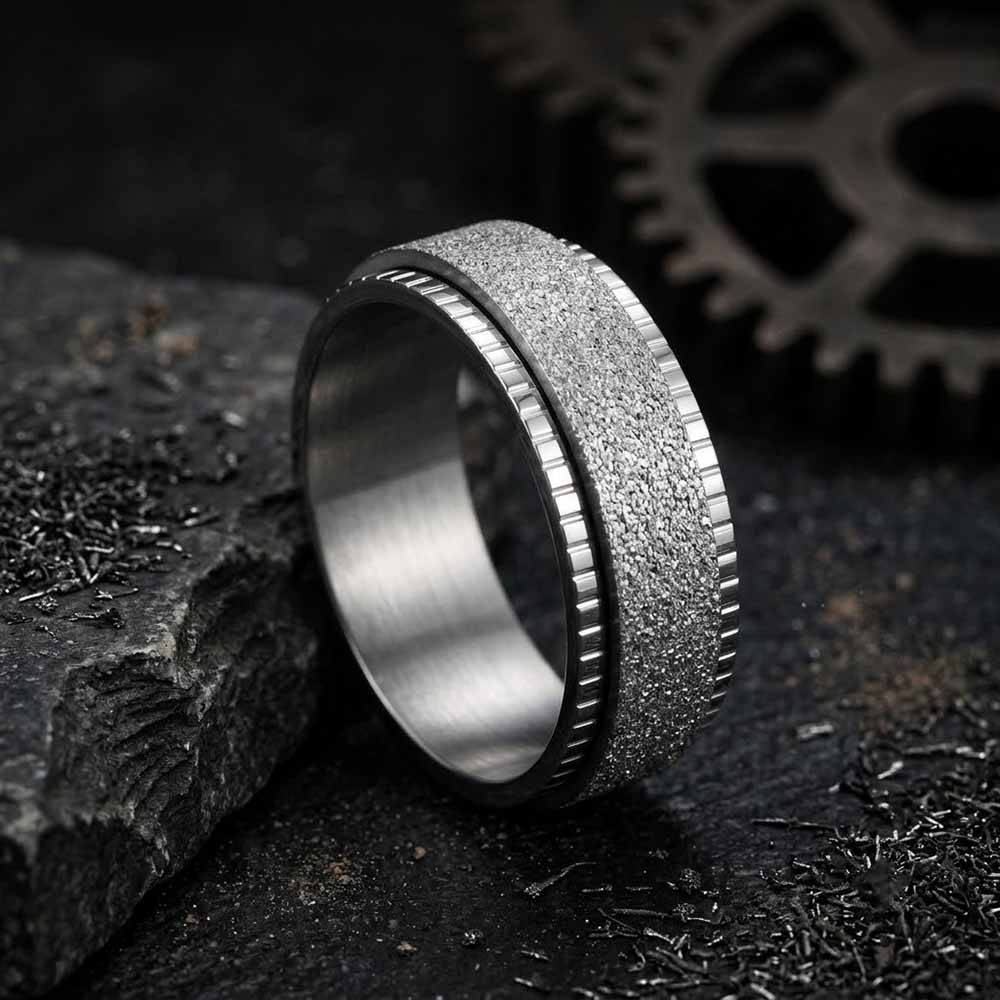 Minimalist Frosted Stainless Steel Spinner Ring