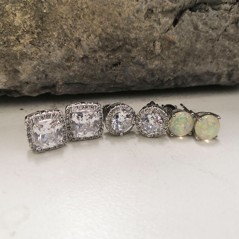 Minimalist Gem-Set Brass Stud Earrings | Gthic.com