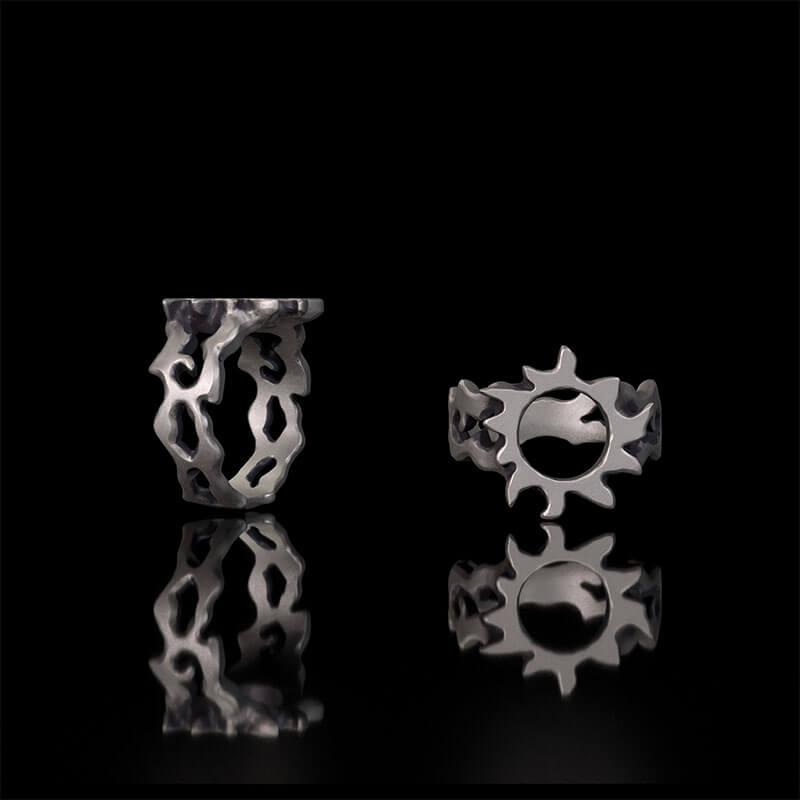 Minimalist Hollow Sun Moon Star Sterling Silver Ring