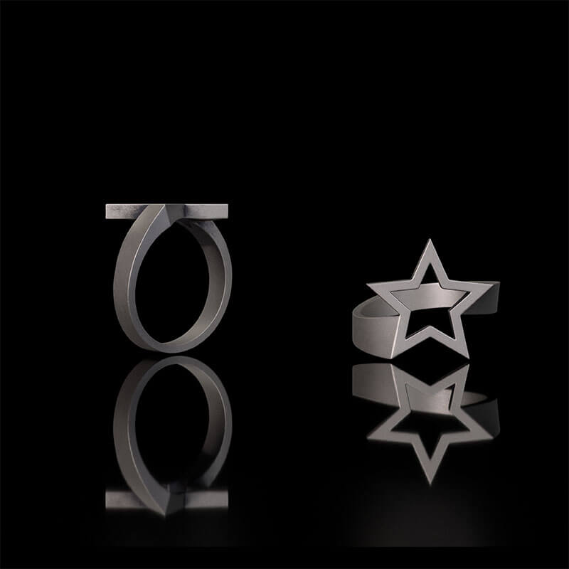 Minimalist Hollow Sun Moon Star Sterling Silver Ring