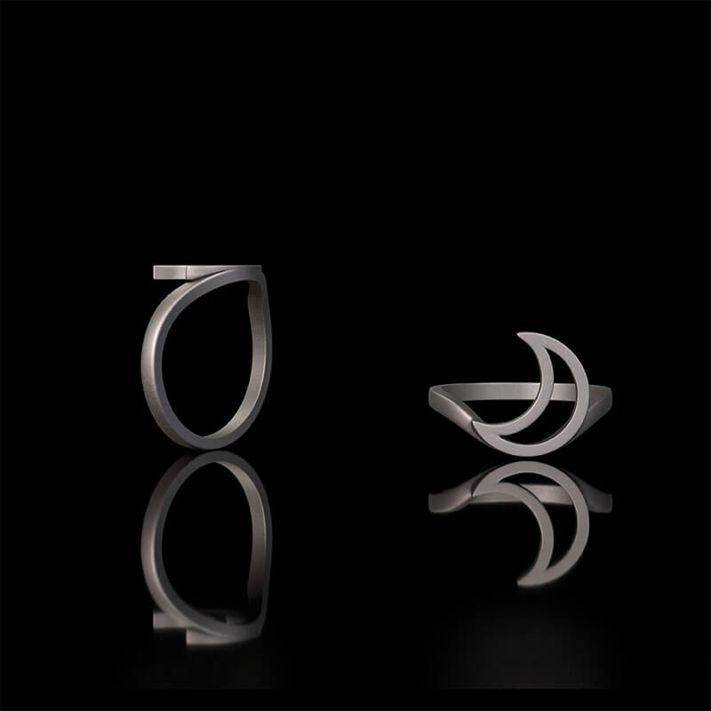 Minimalist Hollow Sun Moon Star Sterling Silver Ring