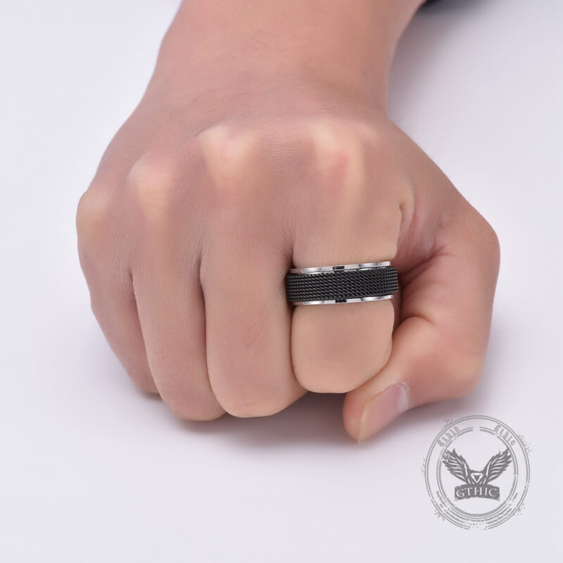 Minimalist Mesh Woven Stainless Steel Spinner Ring 02 | Gthic.com