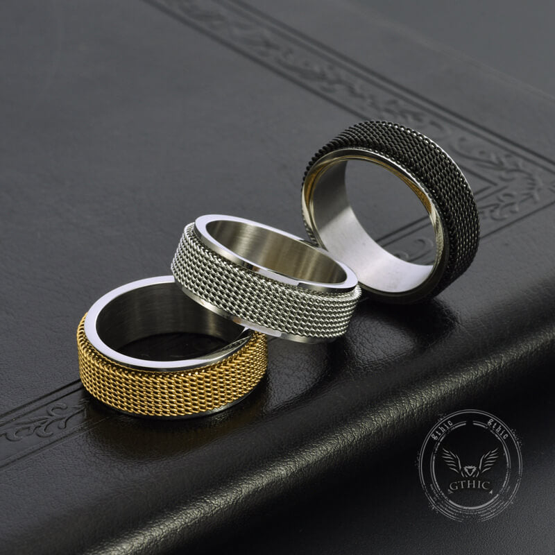 Minimalist Mesh Woven Stainless Steel Spinner Ring 03 | Gthic.com