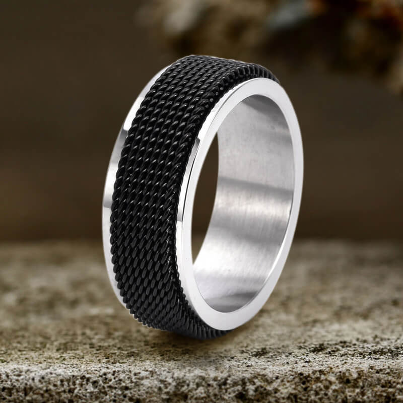 Minimalist Mesh Woven Stainless Steel Spinner Ring