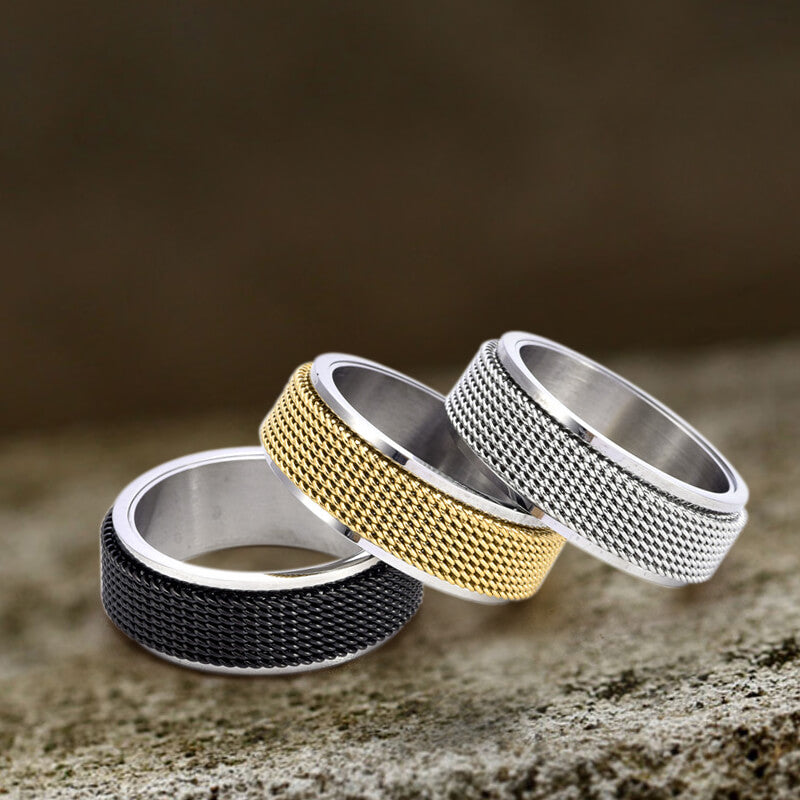 Minimalist Mesh Woven Stainless Steel Spinner Ring