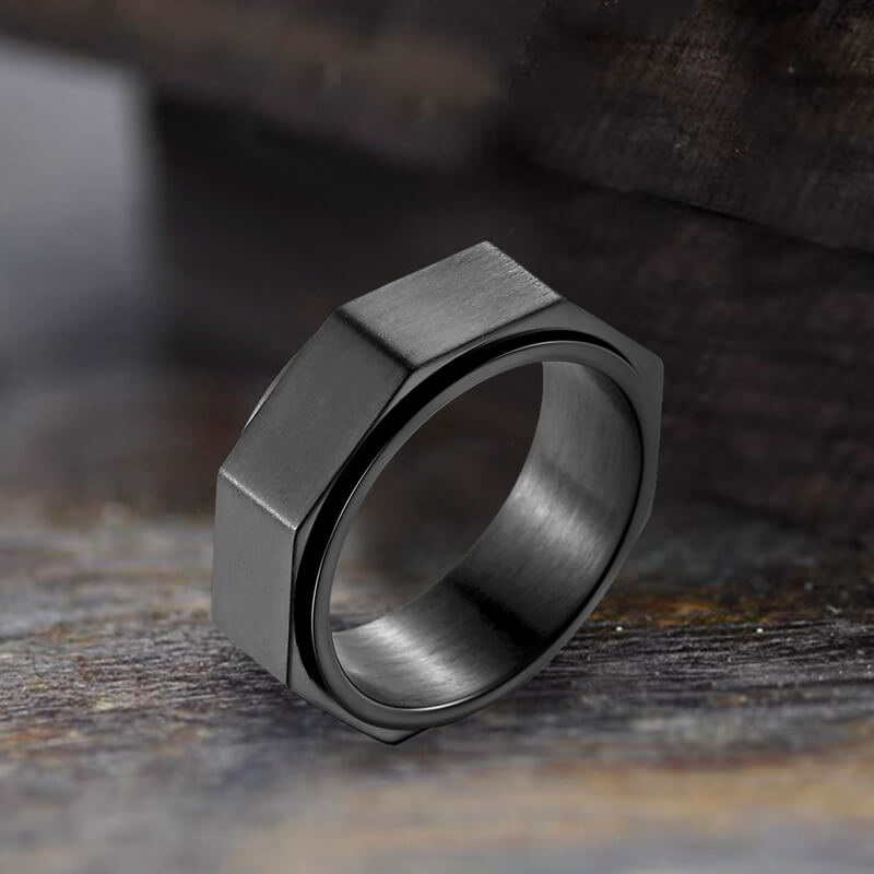 Minimalist Octagonal nut Stainless Steel Spinner Ring | Gthic.com