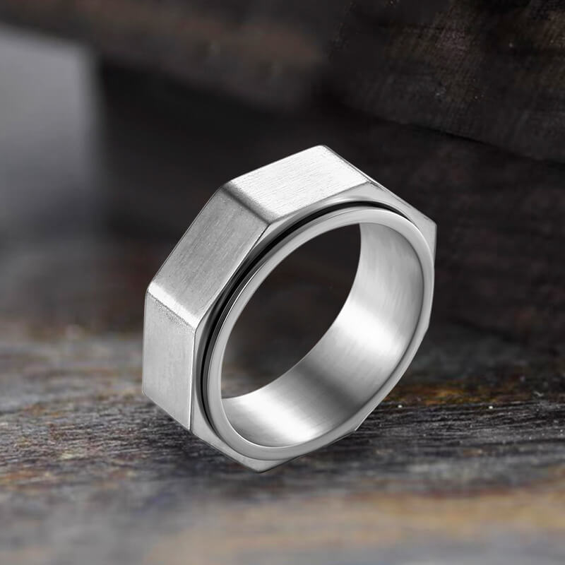 Minimalist Octagonal nut Stainless Steel Spinner Ring | Gthic.com
