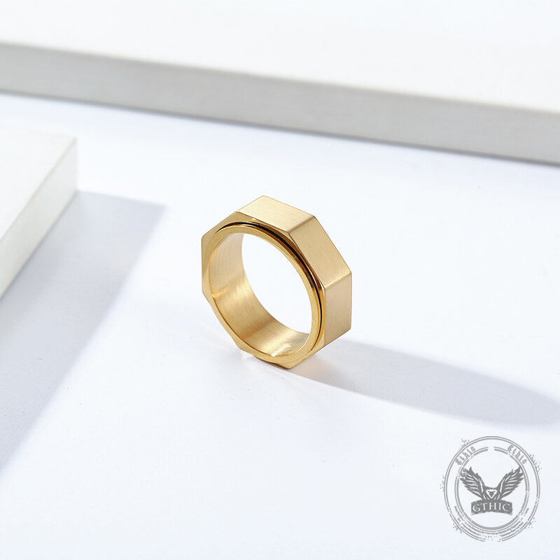 Minimalist Octagonal Nut Stainless Steel Spinner Ring