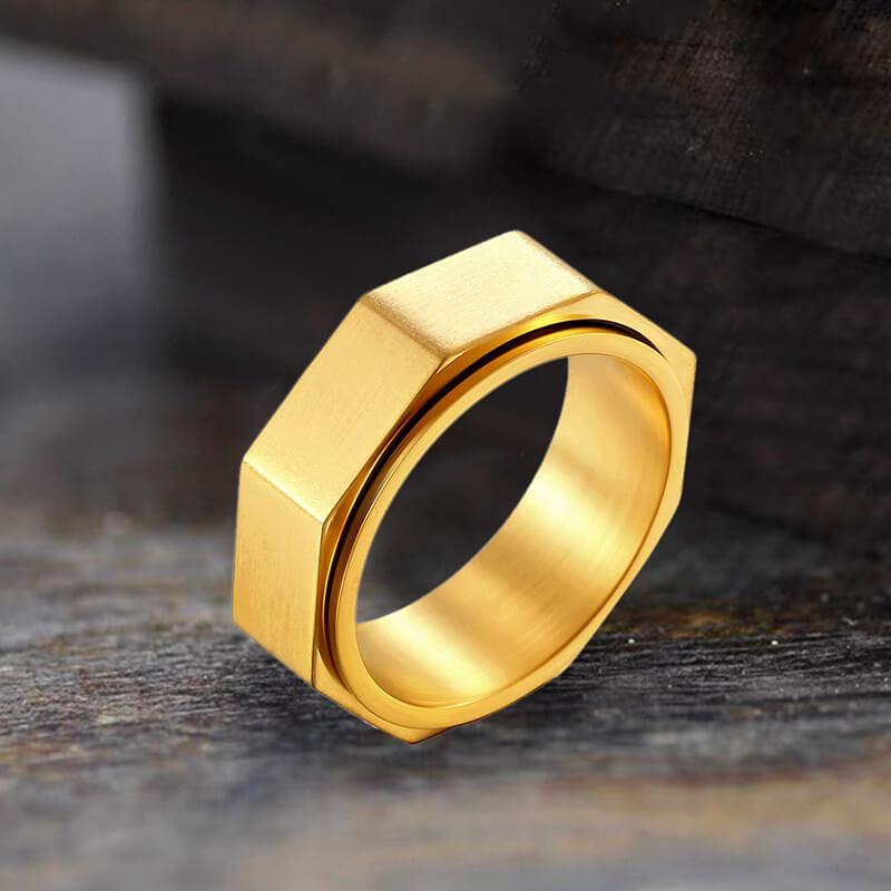 Minimalist Octagonal nut Stainless Steel Spinner Ring | Gthic.com