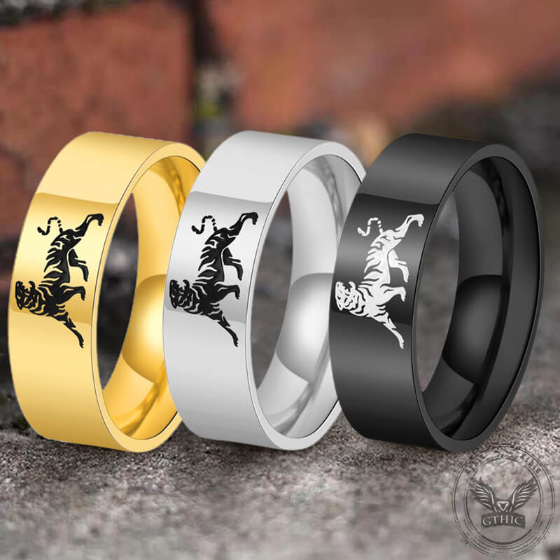 Minimalist Polished Domineering Tiger Stainless Steel Ring | Gthic.com