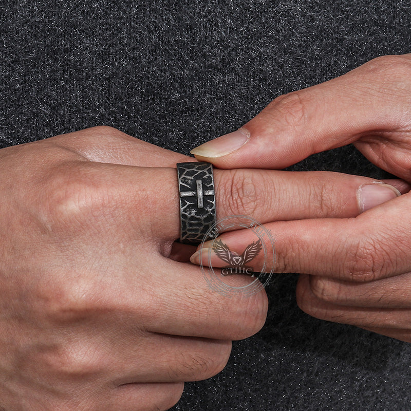 Minimalist Retro Texture Cross Stainless Steel Ring | Gthic.com