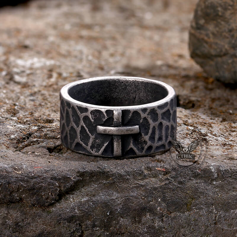Minimalist Retro Texture Cross Stainless Steel Ring | Gthic.com