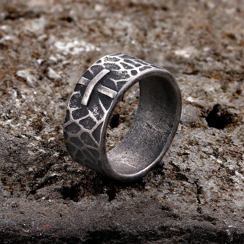 Minimalist Retro Texture Cross Stainless Steel Ring | Gthic.com