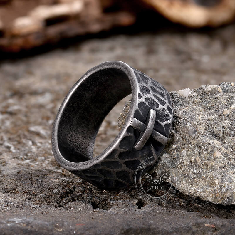 Minimalist Retro Texture Cross Stainless Steel Ring | Gthic.com