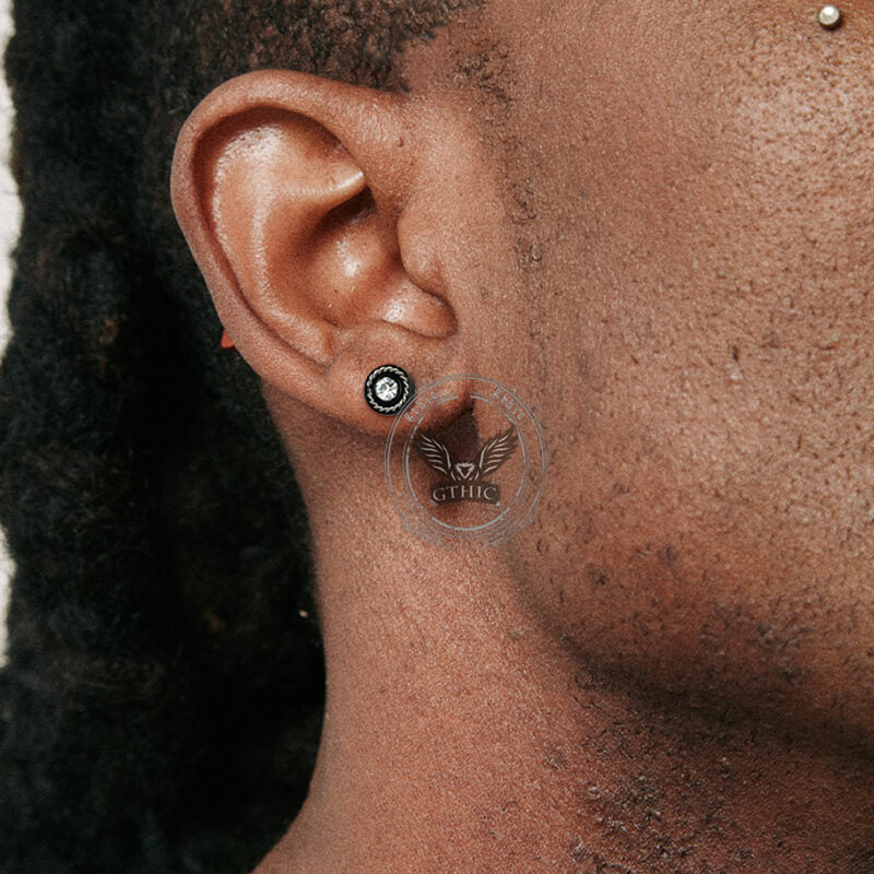 Minimalist Round Zircon Stainless Steel Stud Earrings