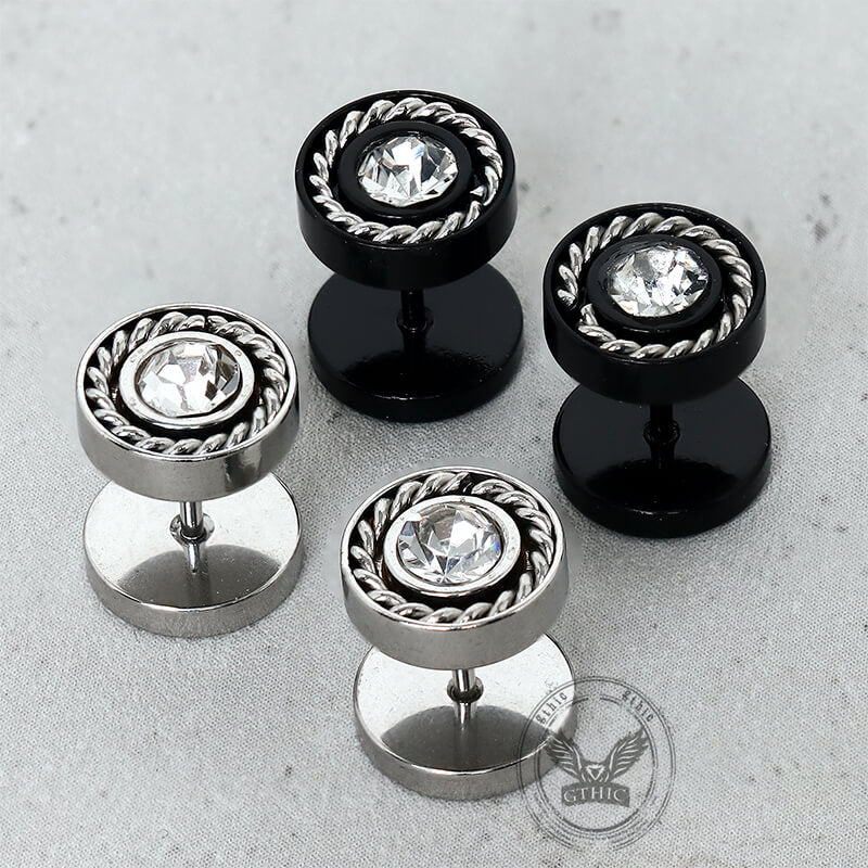 Minimalist Round Zircon Stainless Steel Stud Earrings