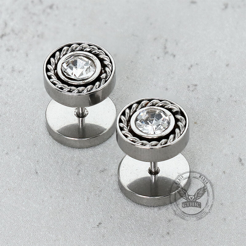 Minimalist Round Zircon Stainless Steel Stud Earrings