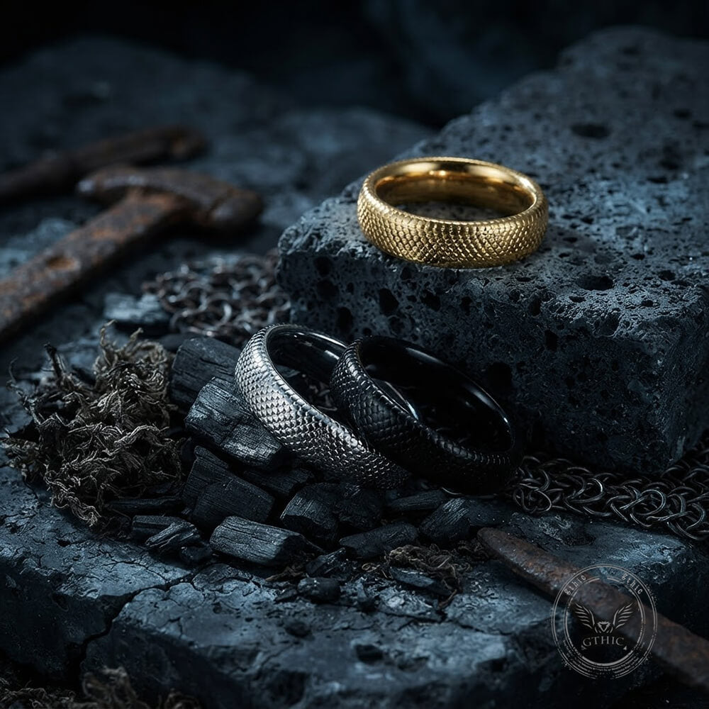 Minimalist Snake-Scale Stainless Steel Couple Ring