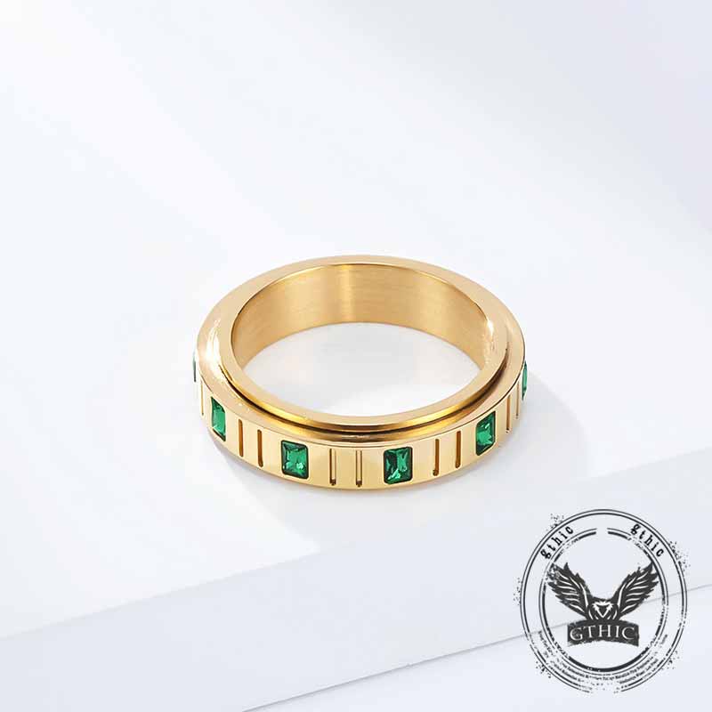 Minimalist Zircon Inlaid Stainless Steel Spinner Ring